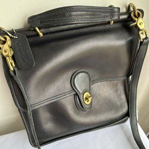 GUC VTG Coach Bag Willis 9927 Leather Black Crossbody Top Handle Hang Tag